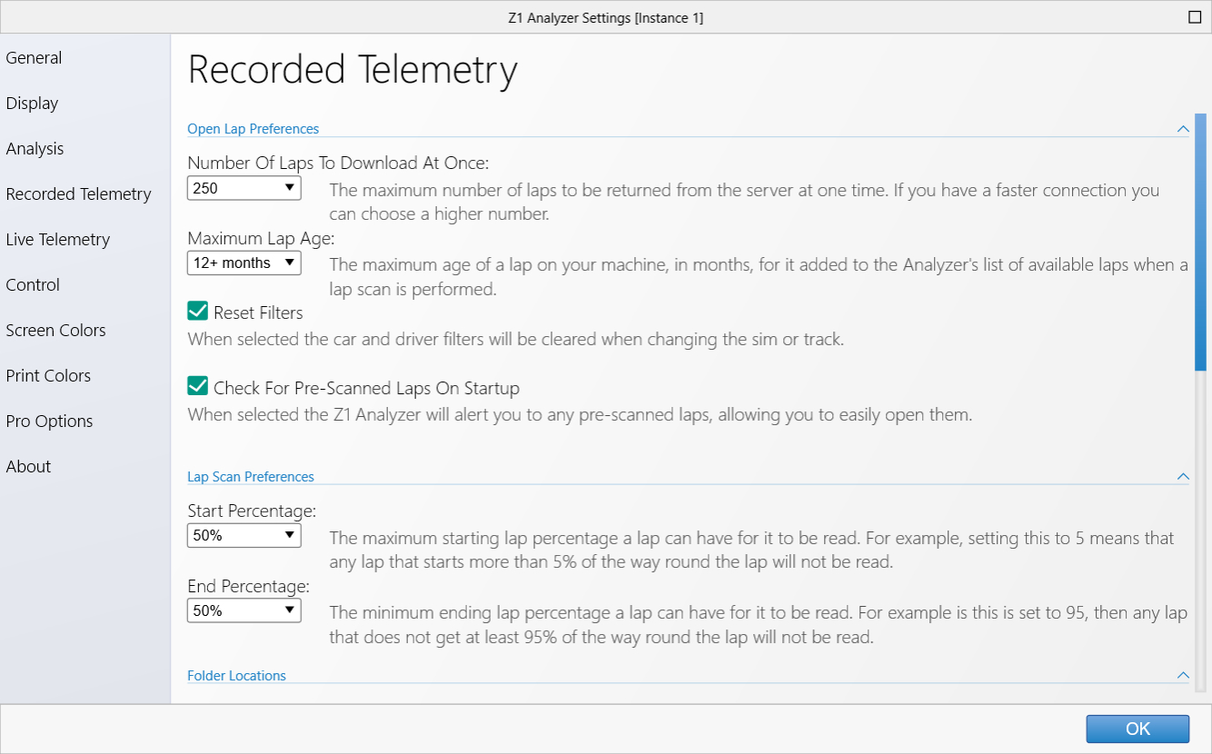 Analyzer Recorded Telemetry Settings