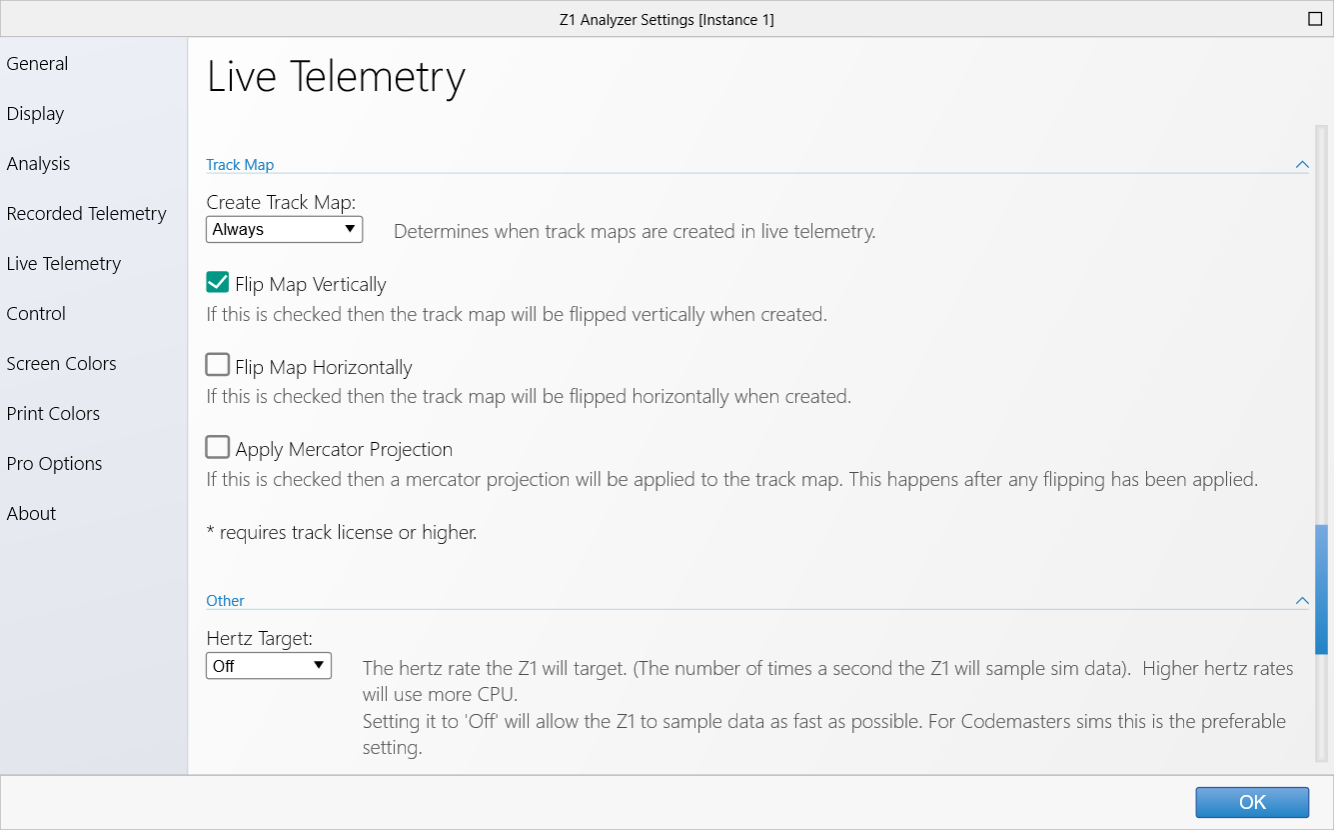 Analyzer Live Telemetry Settings