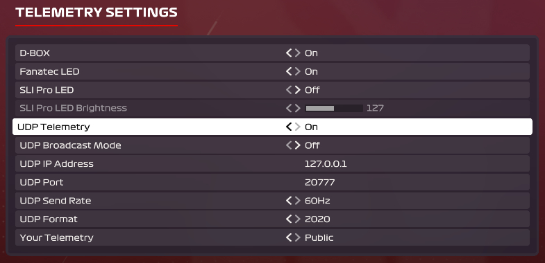 F1 2020 Telemetry Settings